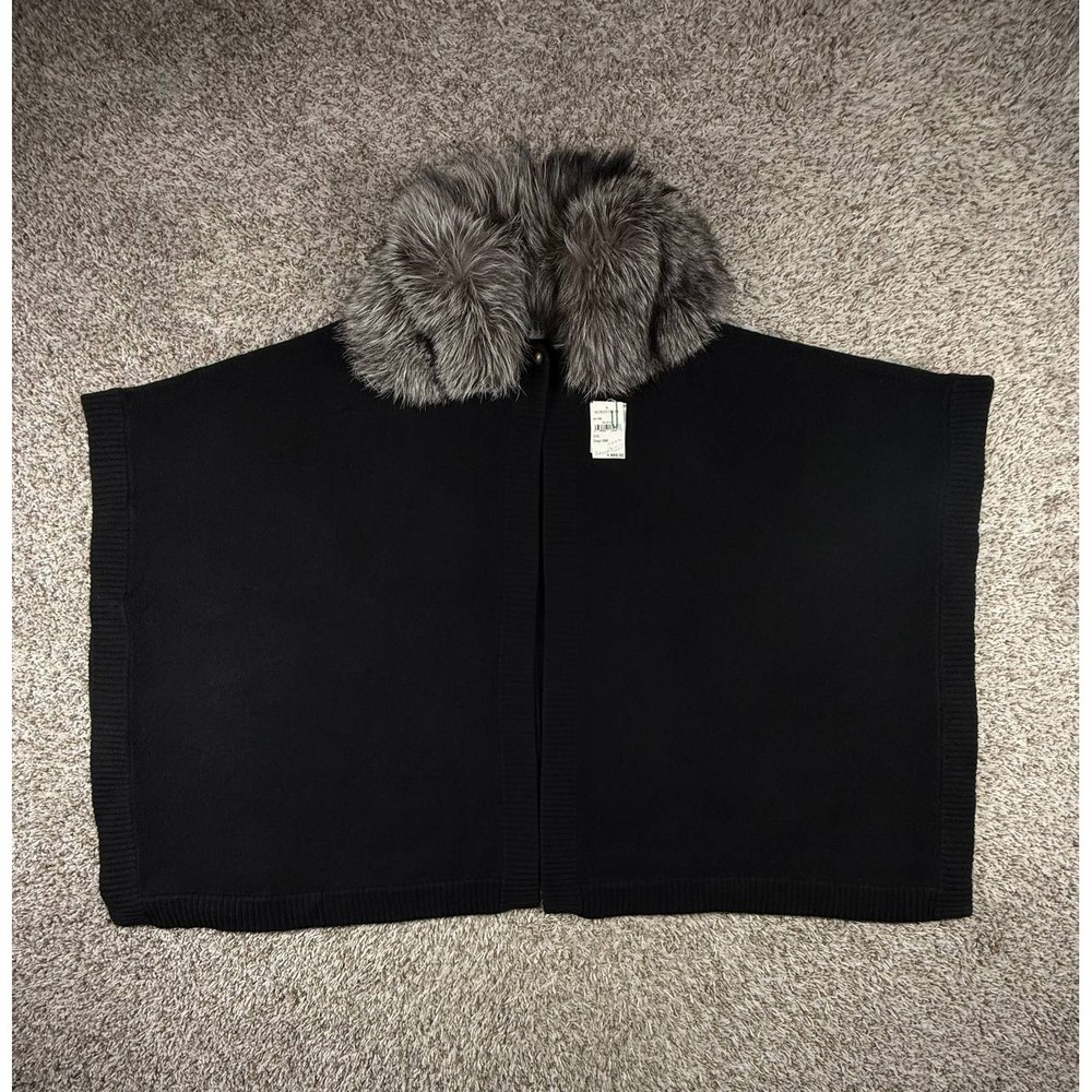 Pologeorgis Black Cashmere Cape Poncho Fox Fur Collar Nordstrom $1995